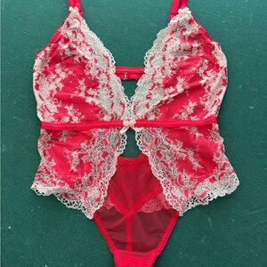 Victoria's Secret Red and White Lace Chemise